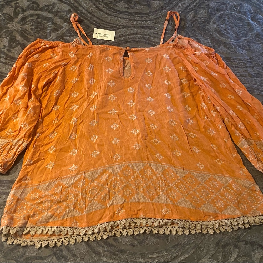Aeropostale Orange Boho Blouse with Embroidery - Picture 3 of 3